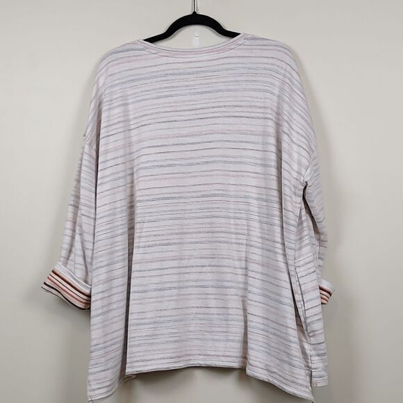 J. Jill Purejill Bisque Lovely Stripe Inside Out Oversized Shirt - Picture 8 of 9